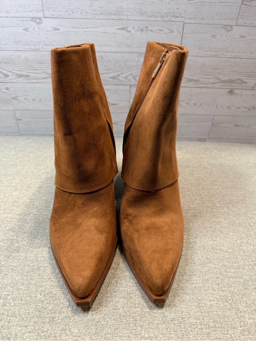 Jessica Simpson Tan Suede Pointed Toe Ankle Booties